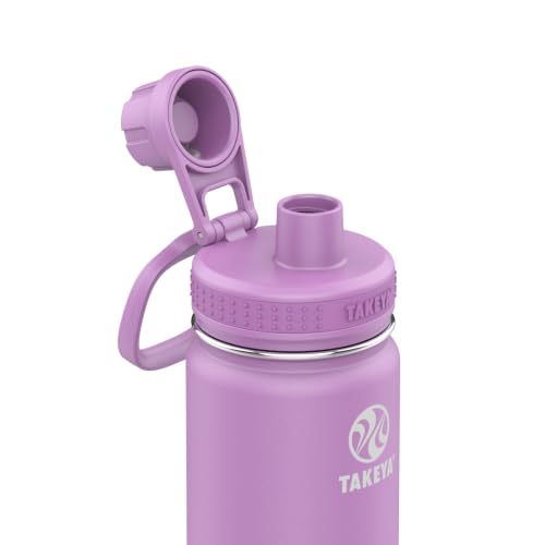 Takeya Actives Stainless Steel Water Bottle, Insulated Spout Lid, Keeps Drinks Cold 24 Hrs, Leakproof, Durable, Dishwasher Safe, Ideal for Gym, Travel, Fits Most Cup Holders, 22 oz/Lilac - color: Lilac, size: 22 Ounces