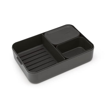 Brabantia Make & Take Bento Lunch Box (Dark Gray) 2 Compartments & Lidded Pot, Lift-Out Tray Divider, BPA-Free, Airtight Snap Locks, Microwave & Freezer Safe, Travel Meal Prep Container, 68oz - color: Dark Gray, style: Bento Lunch Box