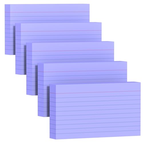 250 Count Index Cards 3x5 Inch 180gsm, Heavy Weight Purple Color Flash Card (50 Sheets Each), Note Taking for Students, Teachers, Professionals, Study Note Cards for Office Home School - color: Purple