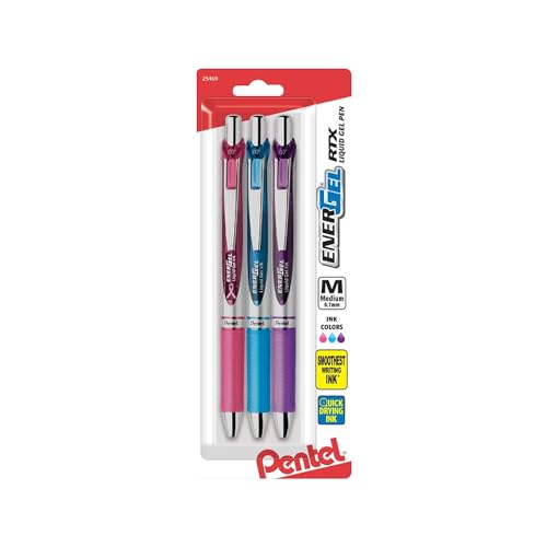 Pentel EnerGel Deluxe RTX Retractable Liquid Gel Pen, Medium Line, Metal Tip, Assorted Ink, 3 Pack (BL77BP3M1) - color: Assorted 1