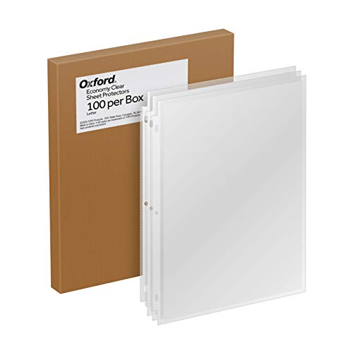 Oxford Sheet Protectors, 100 Pack, Letter Size (8.5 x 11), Heavy Duty Clear Sheet Protectors for 3 Ring Binder, Top Loading, Reinforced Holes, Non-Stick, for School and Office, Made in USA