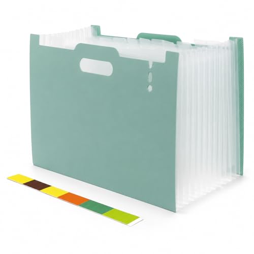13-Slot Accordion File Organizer, Large Capacity Expanding File Folder, Plastic Document Organizer for Office Use, Letter Size File Holder for Desk Storage (Green) - color: Green