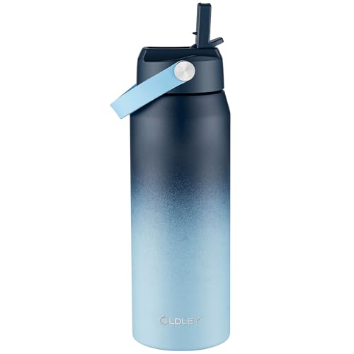 Oldley 24oz Insulated Water Bottle with Straw, Stainless Steel Water Bottle for Sports, Travel, School, BPA-Free Sports Bottles for Adult Kids, Leak-Proof, Blue Gradient - color: Blue Gradient, size: 24 Ounces