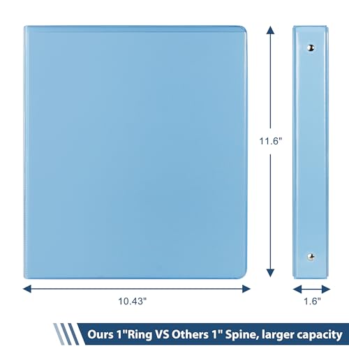 COMIX Standard 3 Ring Binder 1 inch with Clear View Cover, 1" Round Ring View Binder Holds 200 Sheets of US Letter Size Paper for School Office Supplies, 6 Pack (Pale Blue) - color: Pale Blue, size: 1 inch