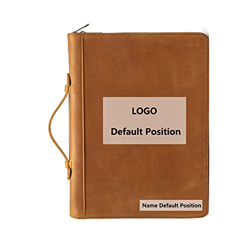 YIWEN Personalized Leather Portfolio with Handle, 3 Ring Binder, Zippered Padfolio for 13" Tablet, 8.5 x 11 Notepad, Professional Business Document Organizer (Brown, Crazy Horse Leather) - color: Brown, Crazy Horse Leather, size: Custom