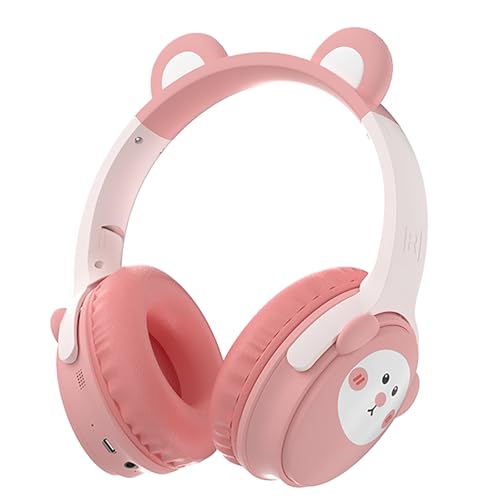 [65H Playtime] Cute Animal Ear Kids Bluetooth Headphones for Girls Women, Wireless Headphones with Microphone, Foldable Over-Ear Headset for School Travel, Pink - color: Pink
