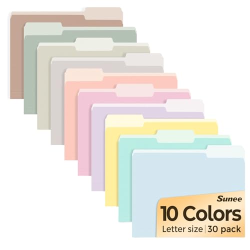 SUNEE File Folders, 30 Pack Manilla Folders 8.5 x 11, 10 Colors Folder Office Organization Home School Folders for Documents Files Paper - color: 10 Bright Colors