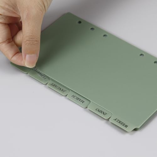 Koqye 12PCS Sage Green Personal Dividers with 6 Tabs & Planner Stickers | 3.75" x 6.75", Plastic Blank Side Tab Dividers Refillable Page Protectors for 6-Ring Binders, Planner, Agenda - color: Sage Green- 2 Sets