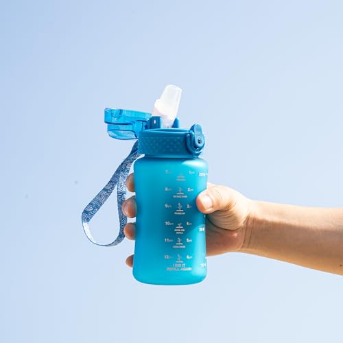 OLDLEY Kids Water Bottle for School, 12 oz (2 lids) BPA-Free Reusable Leak-proof Durable Tritan Plastic Water Bottles with Straw & Chug Lids, Anti-dust Spout Cover (Blue) - color: A-Blue, size: 12 Ounces