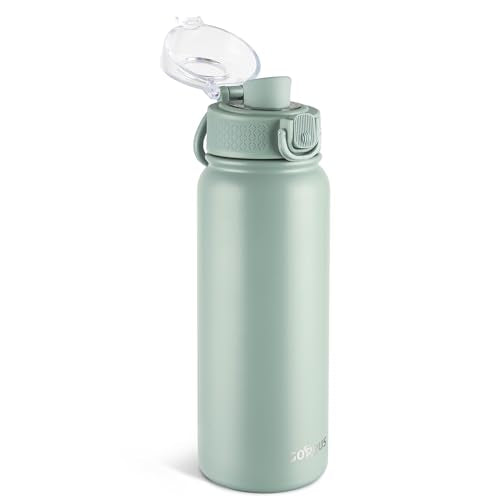 GOPPUS Insulated Water Bottle 20oz Stainless Steel BPA-Free Sports Bottle Ideal for School and Travel Silicone Spout Lid Prevents Leaks, Sweat, and Dust (Light green) - color: Light Green