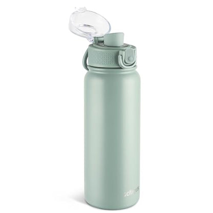 GOPPUS Insulated Water Bottle 20oz Stainless Steel BPA-Free Sports Bottle Ideal for School and Travel Silicone Spout Lid Prevents Leaks, Sweat, and Dust (Light green) - color: Light Green