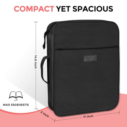 SKYDUE Zipper Binder with Handle, 1.5 Inch 3 Ring, Black | 550-Sheet Capacity, 5-Tab Dividers Expanding File Folder with Pockets, Cute Organizer Storage for School Supplies - color: Black