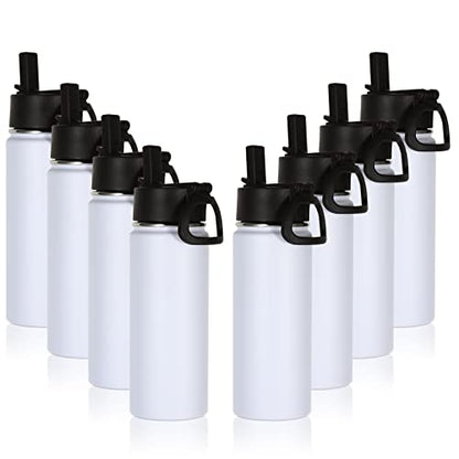 Volhoply 18oz Insulated Water Bottle Bulk 8 Pack,Kids Stainless Steel Water Bottles with Straw Lid,Double Wall Vacuum Reusable Metal Bottle,Wide Mouth Sports Flask For Cold Drink(White,8 Set) - color: White