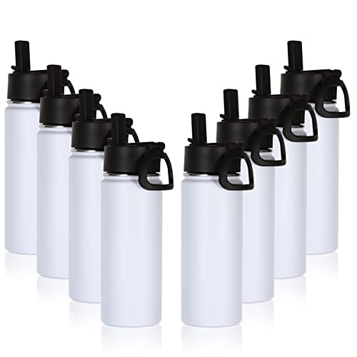 Volhoply 18oz Insulated Water Bottle Bulk 8 Pack,Kids Stainless Steel Water Bottles with Straw Lid,Double Wall Vacuum Reusable Metal Bottle,Wide Mouth Sports Flask For Cold Drink(White,8 Set) - color: White
