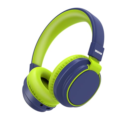 MIDOLA Kids Bluetooth Headphones 68H Play Time,Volume Limit 85/94dB, Foldable Lightweight Wireless Over-Ear Headphone for Toddler Kid Child Pad,Headsets with Aux Built-in Mic Deepblue - color: DeepBlueSky