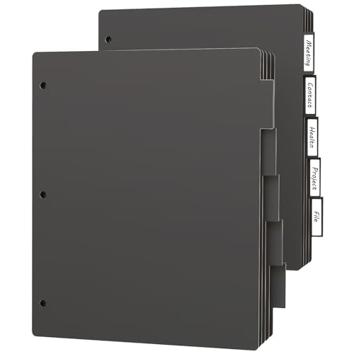 HABGP 3 Ring Binder Dividers with 5-Tabs, 2 Pack 5 Binder Dividers, Letter Size Write & Erase Plastic Index Binder Black, 1/5 Cut, Sheet Protectors, 3 Hole Punch, Total 10 Dividers - size: Black 2 Set (10 Pcs)