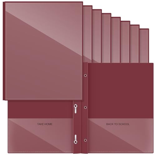 Henoyso 24 Pcs Plastic Folders with Clear Front Pocket and 3 Prong Take Home Plastic 2 Pocket Folder Back to School for Students Parent Teacher Communication for School Office (Dark Red) - color: Dark Red