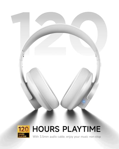 Picun B8 Bluetooth Headphones, 120 Hours Headphone Wireless Bluetooth, Hands-Free Calls, 3EQ & Game Mode, Foldable Headphones Over Ear for Travel Home Office Cellphone PC White - color: White