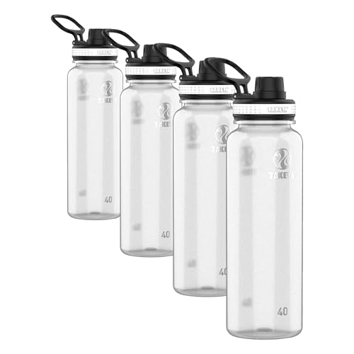 Takeya Tritan Water Bottle with Spout Lid - Durable Dishwasher-Simple, Modern & Reusable Water Bottle with Leak-Proof Lid - 40 oz, Clear (Pack of 4) - color: Clear, size: 40 Ounces (Pack of 4)