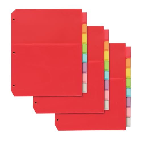 Oxford Poly Binder Dividers, Durable Plastic Dividers, Set for School or Office, Double Pocket, 3 Hole Punch Organizers, Assorted Colors, 8-tab Non-Stick Organizers, Pack of 3 Index Dividers (89609)