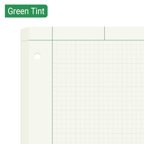 Engineering Paper Notebook, 5X5 Quad Ruled, 8.5X11 Inch, 600 Sheet | Engineering Computation Pad, Engineering Graph Paper,3-Hole Punched, Green Tint, 100 Sheets Per Pack, 6 Pack