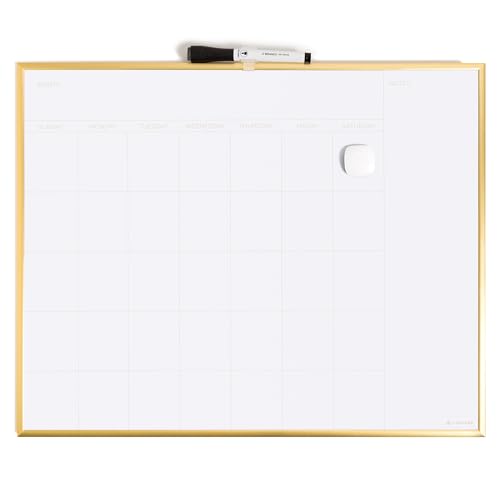 U Brands Magnetic Dry Erase Monthly Calendar Whiteboard 16" x 20", Gold Aluminum Frame, Wall Mounted Planner for Office, Home, and Classroom, Includes Marker and Magnet - color: Gold Frame, size: 20"W x 16"H