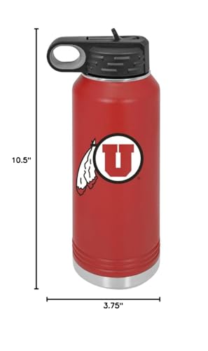 Game Day Outfitters Utah 32oz Stainless Steel Double Walled Red Beverage Bottle with Flip Straw Spout - College Gear for Playoff Season – For Office, Home or Auto – Show your Utes Pride - style: Utah / Red