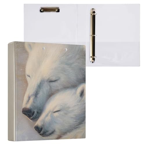 Fustylead Soft Cozy Polar Bear Love Motif 3 Ring Binder, D-Rings 1.5" Hardcover Folder, Fits 200 Sheets of A4 Paper, Durable Clipboard & Clean View with Inside Pockets for School Home Office - size: 12.4x10.63x2.36 Inch-2 Pack