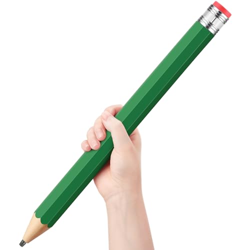 16 Inch Wooden Large Jumbo Pencils Giant Big Funny Wood Pencil with Cap and Eraser Fun Novelty Gifts for Kids School Kindergarten Home Office Prop Supplies(Green) - color: Green