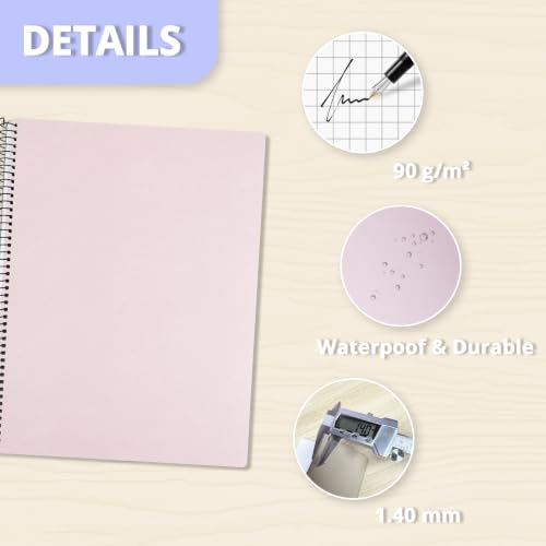 ONAVIA A5 Spiral Notebook, 1 Subject, 5 Pack, 5x5 Graph Ruled, Poly Cover, 5.8" x 8.3", 80 Sheets, Durable Divider Pocket, 90 GSM Thick Paper, for School, Students, Math, Engineering, Multicolors