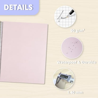ONAVIA A5 Spiral Notebook, 1 Subject, 5 Pack, 5x5 Graph Ruled, Poly Cover, 5.8" x 8.3", 80 Sheets, Durable Divider Pocket, 90 GSM Thick Paper, for School, Students, Math, Engineering, Multicolors