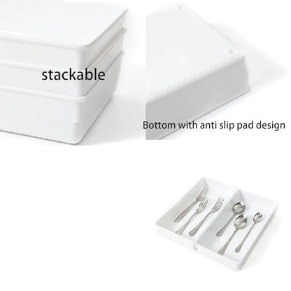 3 Pack White Plastic Drawer Organizer Tray Cutlery Utensil Makeups Drawer Organizers 12" X 6"… - size: 3 Pack 12"x6" White Plastic