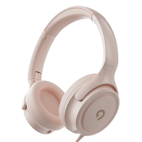 ADOOPE Kids Headphones with Cord-3.5mm Jack 85/94dB Safe Volume Control Built-in Microphone On-Ear Headphones for Kids/Teens/School/Travel/3.5mm Devices (Beige) - color: Beige