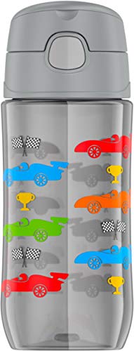 THERMOS FUNTAINER 16 Ounce Stainless Steel Vacuum Insulated Bottle with Wide Spout Lid, Off to the Races - color: Off to the Races