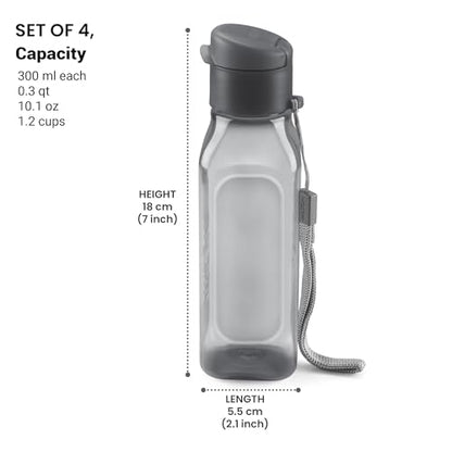 Bulk Set of 4 10oz Multicolor Water Bottles for Kids and Adults - Leak Proof With Carry Strap - Square Reusable for Juice, Drinks - BPA-Free Dishwasher-Safe - color: 4 pack pastel