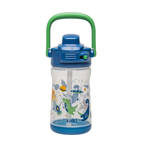Zak Designs Beacon Kid Water Bottle for Travel or At Home, 12oz Plastic is Durable and Leak-Proof with Liquid Lock Spout, Cover, Carry Handle, Protective Base (Dinosaur) - color: Dinosaur