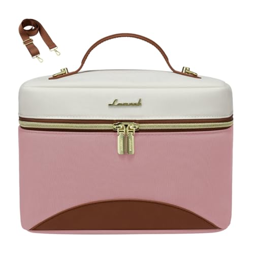 LOVEVOOK Lunch Box for Women,Large Adult Insulated Lunch Bag for Women,Leakproof Cooler Bag for Office Picnic Hiking Beach,Lunch Tote Bag with Adjustable Shoulder Strap - color: Pink with Brown with White, size: Large