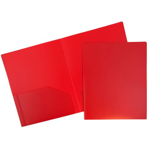 JAM PAPER Heavy Duty Plastic 2 Pocket Extra Tough School Folders - Red - 3/Pack - color: Red, size: 3 Per Pack