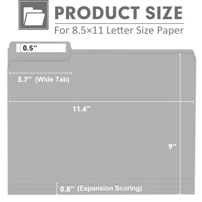 File Folder, PANDRI 120 Pack File Folder, 1/3 Cut Tab, Letter Size, Filing Folder for Office School Business, Grey - color: Grey