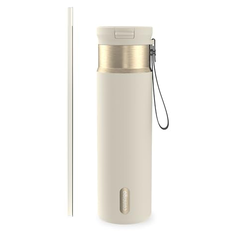 Contigo SnapSeal 709.8ml(24온스) 스테인리스 스틸 진공 단열 물병, 누출 방지 자동 닫힘 뚜껑, 휴대용 스트랩 및 재사용 가능한 빨대, BPA 프리 및 납 프리, 식기세척기 사용 가능 - color: 오트밀크 샴페인, size: 24온스