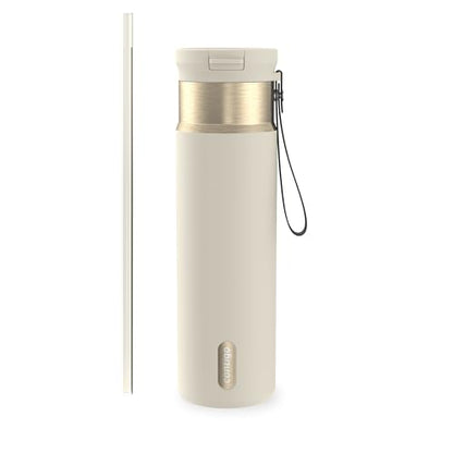 Contigo SnapSeal 709.8ml(24온스) 스테인리스 스틸 진공 단열 물병, 누출 방지 자동 닫힘 뚜껑, 휴대용 스트랩 및 재사용 가능한 빨대, BPA 프리 및 납 프리, 식기세척기 사용 가능 - color: 오트밀크 샴페인, size: 24온스
