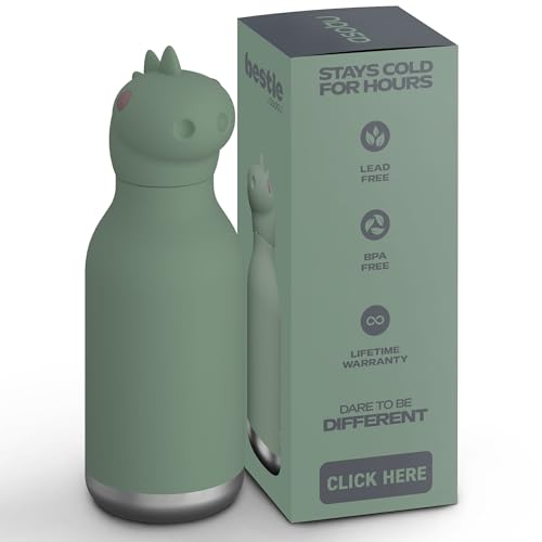 asobu Bestie Bottle Insulated Stainless Steel Water Bottle with Detachable Soft Animal Head Fun Drinking for Kids and Teens with Flexible Reusable Straw 16 Ounce (Dinosaur) - color: Dino