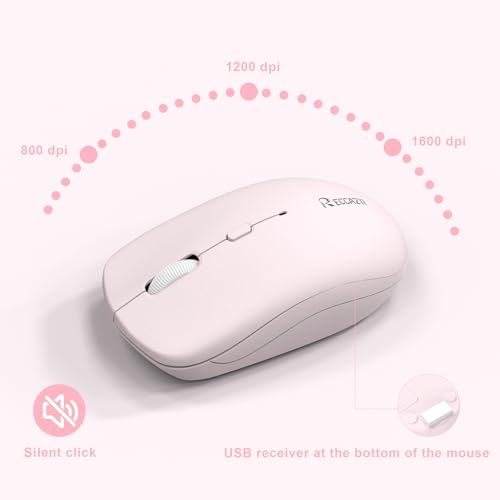 Wireless Keyboard and Mouse Combo, Full-Sized Quiet Wireless Keyboard and Adjustable DPI Mouse, 2.4GHz USB Receiver, Keyboard and Mouse for PC, Windows, Desktop, Laptop (Pink and White-B) - color: Pink and white-B