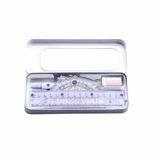 Math Geometry Tool Kit for Students – 8-Piece Compass Protractor Ruler Set with Metal Case, Anti-Myopia Office School Drawing Supplies (Purple) - color: Purple