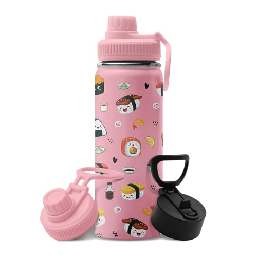 Cute Sushi Water Bottle 18oz - Food Nutriton Facts Stainless Steel Insulated Tumbler for Girls & Boys -Sushi Gifts, Gift for Teens Women, Pink Sports Travel Mug - color: Sushi