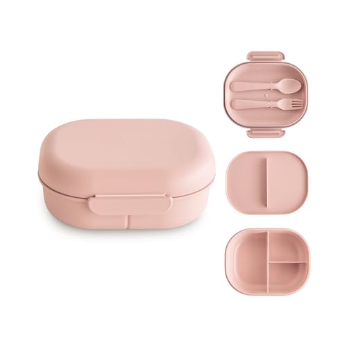 mushie Kids Bento Lunch Box | 3-Compartment & Removable Divider + Fork & Spoon Utensils | Great For Meals, School, Snacks On-the-Go | Dishwasher Safe (Blush) - color: Blush