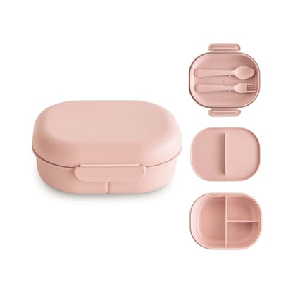 mushie Kids Bento Lunch Box | 3-Compartment & Removable Divider + Fork & Spoon Utensils | Great For Meals, School, Snacks On-the-Go | Dishwasher Safe (Blush) - color: Blush