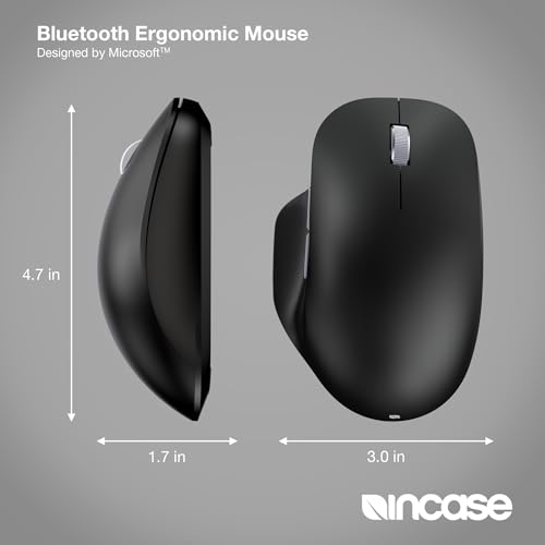 Incase Bluetooth Ergonomic Mouse – Designed by Microsoft – Two Thumb Buttons, Easy to Grip Thumb Rest, Precision Tracking, Connects 3 Devices, 15 Month Battery Life, Mac/Windows PCs/Laptops (Black) - color: Black