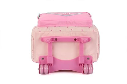 Wheels Rolling Kids Backpack for Elementary Luggage School Trolley Bag with Lunch Box 3pc Set (HEART PINK) - color: Heart Pink