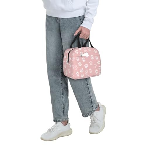 Lunch Bag Pastel Pink Dog Paw Pattern Insulated Lunch Box Reusable Cooler Tote for Adults Student Girl Boy Work Office School Picnic Over 3 Years Old - color: B0381
